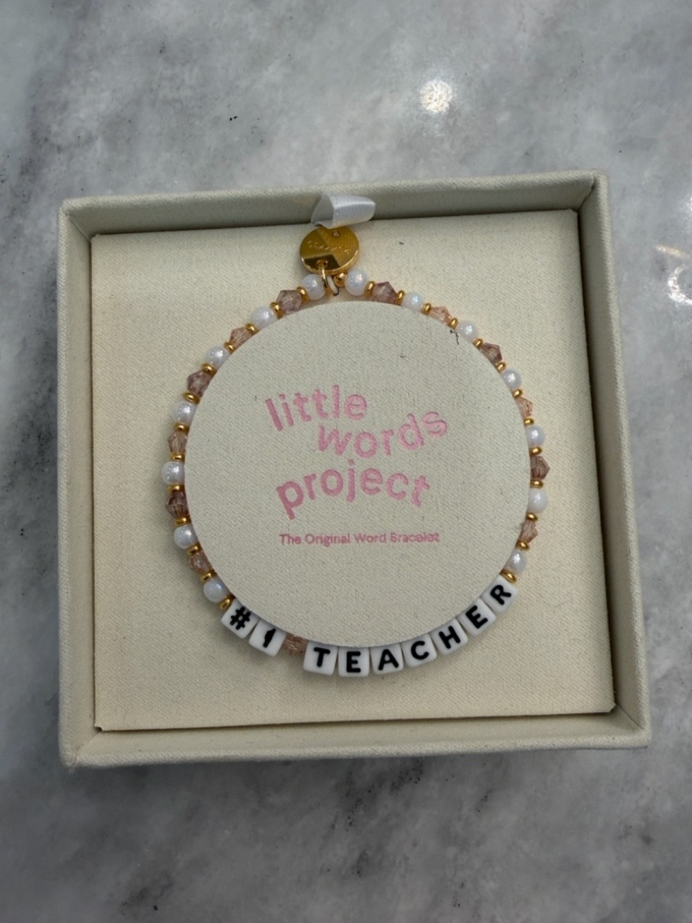 NWT Little Words Project "#1 Teacher" Bracelet - Pink & Pearl